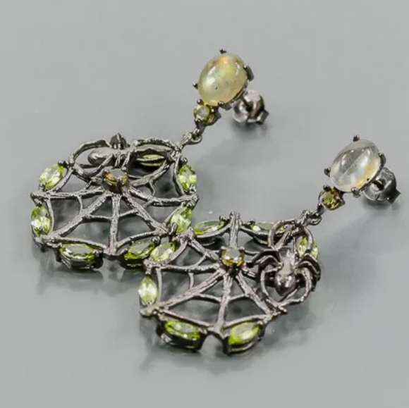 Peridot Labradorite citrine gemstone sterling 🕸 spiderweb earrings - Picture 7 of 12